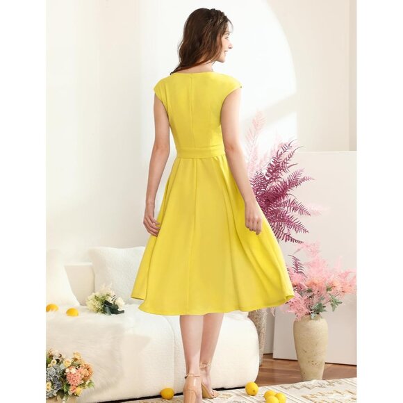 Dresstells Women's Yellow Modest Vintage Cocktail Formal Party Dresses - Picture 4 of 6
